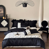 Little Black Lace Floral Bedding Set - Black + White